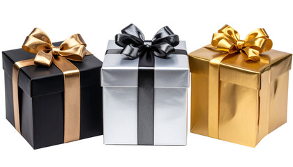 Obraz premium Luxury Gift Box Trio with Ribbons, isolated on a transparent background PNG