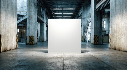 Fototapeta premium Blank white cube in a large, industrial space