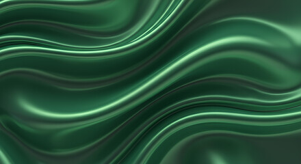 Vibrant Emerald Green Abstract Wavy Fabric Texture, Smooth Silk Folds, Glossy Flowing Material Background
