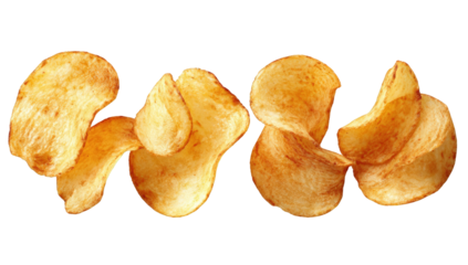Crispy potato chips arranged in a row