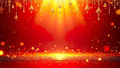 Abstract Durga Puja Festival Background with Golden Aura and Red Gradient