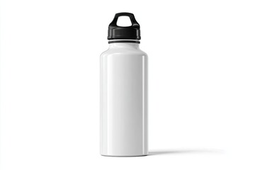 White metal water bottle with black cap