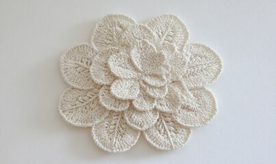 Obraz premium Crocheted flower, off-white, intricate, layered petals