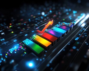 Colorful data chart showing positive growth and upward trend in a modern digital environment