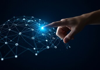 Hand Interacting with Glowing Digital Network Sphere