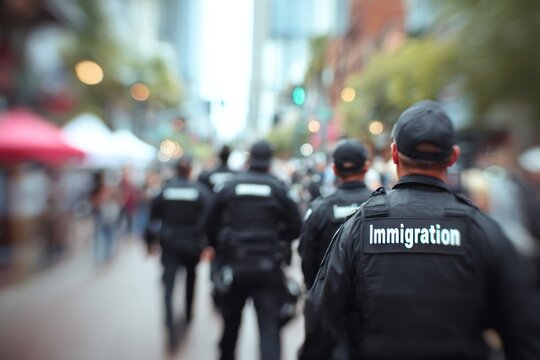 Immigration officers walking on a street