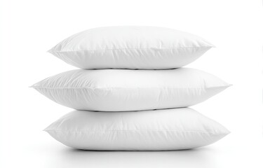 Three white pillows stacked vertically against white background
