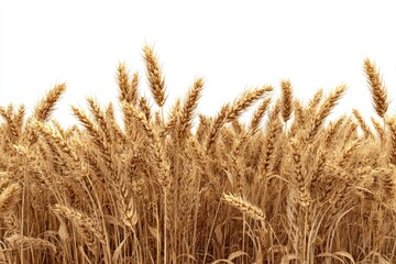 Golden wheat field, close-up view, against white background