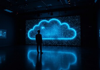 Silhouetted Figure Contemplating a Glowing Circuit Cloud (1)