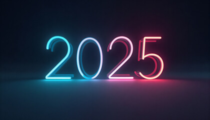 Illuminated Neon Numbers Displaying Year 2025