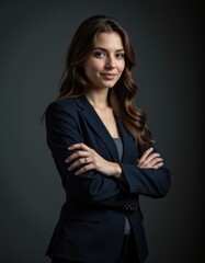 Attractive young business woman with arms crossed Professional Worker Portrait Ultra realistic Photorealistic  capture subject in a way that resembles a still frame from a movie cinematic lighting