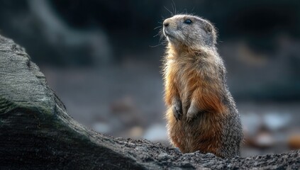 Prairie dog standing alert, looking up