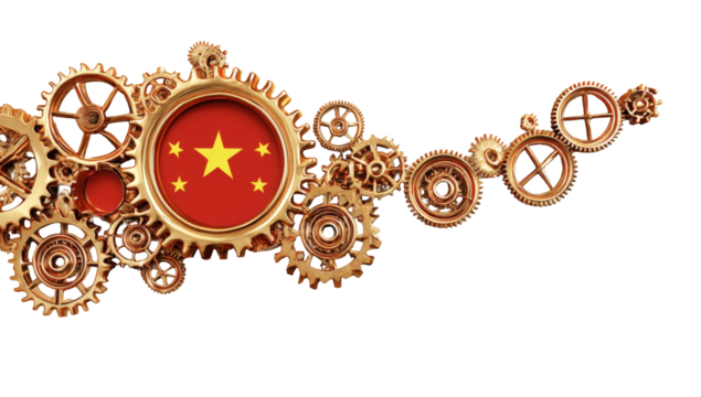 Chinese gears and flag