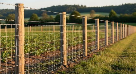 Rural Fence Line in a Field.