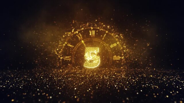 Happy New Year 2026 Countdown of 10 seconds with golden particles base background