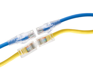 Multi colored network cables with molded RJ45 plug on transparent background (PNG File)