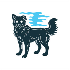 Stylized Black Dog with Blue Spirit Companion Fetch Beast A black dog with glowing eyes a spirit companion