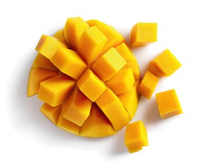 Mango segments, perfectly cubed,  radiating from center