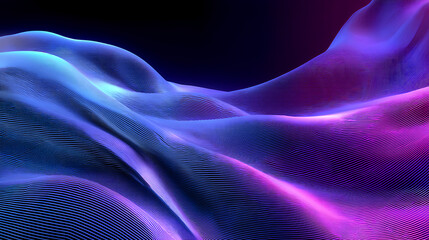 Obraz premium Colorful glass gradient with blue, purple, and pink transitions layered over black. Transparent waves, neon glow, and soft ribbed textures create a futuristic and elegant aesthetic. Stock Illustration