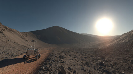 lander deploying antenna array on rugged mare terrain low sun casting long shadows crisp detail illustration concept scene visual for commercial design use high detail quality stock image illustration