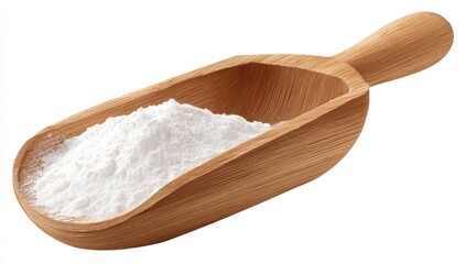 Wooden scoop filled with white powder