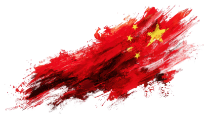 Abstract representation of the Chinese flag. Brushstrokes create a dynamic, textured effect