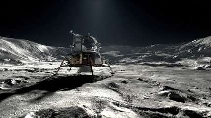 lander deploying antenna array on rugged mare terrain low sun casting long shadows crisp detail illustration concept scene visual for commercial design use high detail quality stock image illustration