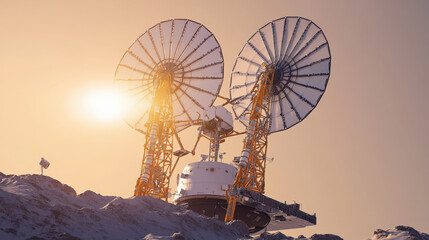 lander deploying antenna array on rugged mare terrain low sun casting long shadows crisp detail illustration concept scene visual for commercial design use high detail quality stock image illustration