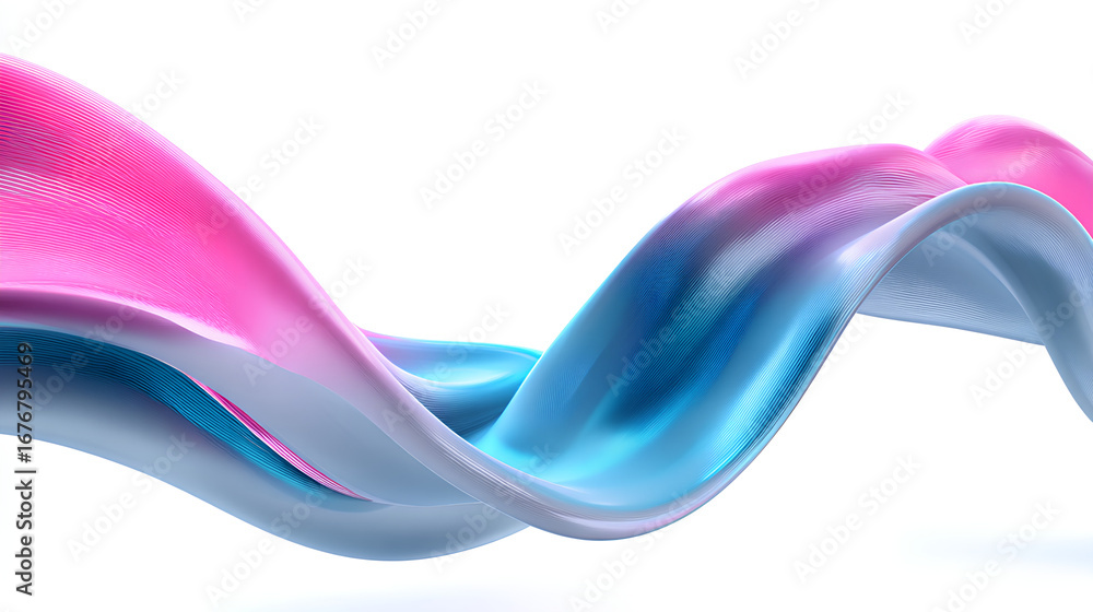 Poster elegant 3d rendering flowing ribbon waves blue pink metallic gradient. abstract dynamic lines design