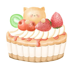 Cute Cupcake with Little Cat Decoration Illustration