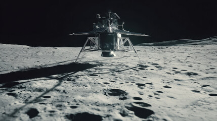 lander deploying antenna array on rugged mare terrain low sun casting long shadows crisp detail illustration concept scene visual for commercial design use high detail quality stock image illustration