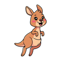 Adorable cartoon kangaroo character with joey in pouch hopping with joyful expression vector