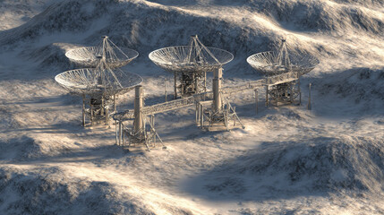 lander deploying antenna array on rugged mare terrain low sun casting long shadows crisp detail illustration concept scene visual for commercial design use high detail quality stock image illustration