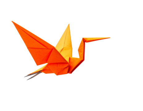 Side Perspective of Origami Crane Flying Amid Thunderstorm Clouds Emphasis on Motion and Storm, Transparent PNG