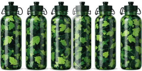 Jungle Camouflage Water Bottle PNG Dense Green Camo Pattern. Transparent Perfect for Tropical, Forest, or Wildlife Designs.