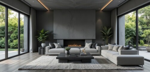 Dramatic Simplicity A Villa Living Room Exploring the Power of Grey Scales and Natural Beauty