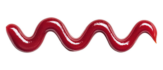 Red tomato ketchup drawn in wavy zigzag line isolated on a transparent background