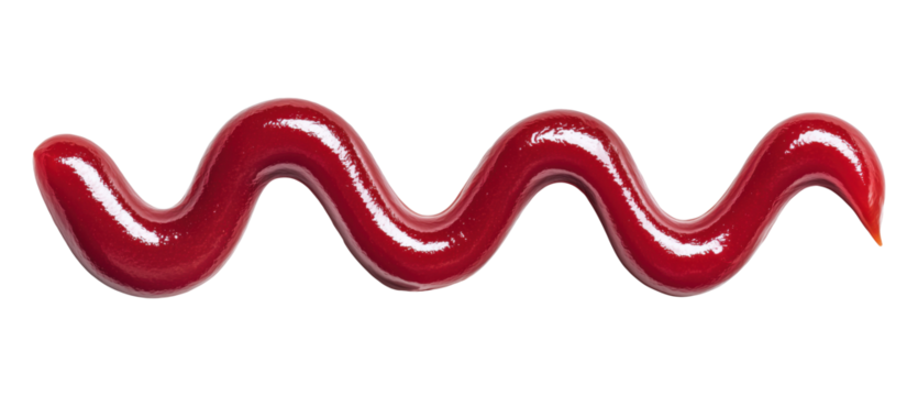 Red tomato ketchup drawn in wavy zigzag line isolated on a transparent background