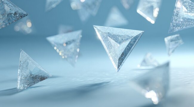 Abstract, light-blue background, many triangular prisms