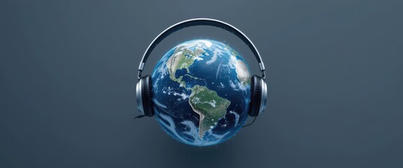  Zenith Digital Simplicity A minimalist Earth sporting elegant headphones, representing the core concept of global digital