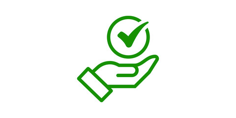 hand icon holds the check mark button , yes or no