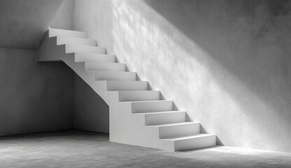 White stairs in a light-filled, modern room