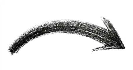 Hand-drawn, textured, black arrow curving to the left