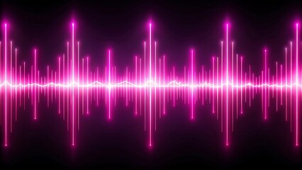 Abstract sound background of pink neon sound waves on black. Vibrant glowing audio waves, music background, dj dance party. Audio spectrum and equalizer, voice recording, sound frequency.