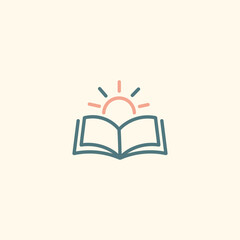 Open Book with Rising Sun Icon for Knowledge, Learning, and Inspiration