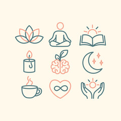 Mindfulness and Wellness Outline Icon Pack for Meditation, Yoga, and Self-Care