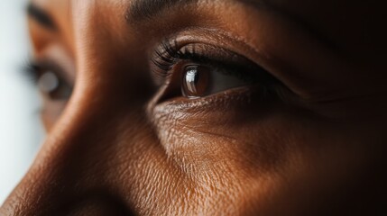 Elegant mature woman, extreme close-up, glowing skin, smooth texture, natural radiance, age-defying results, premium skincare, luxury self-care, confident aging, portrait, spa, cosmetology, procedure.