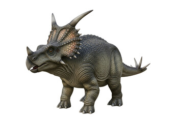 Fototapeta premium A detailed illustration of a ceratopsian dinosaur, showcasing intricate textures and a three-dimensional appearance against a stark black background.