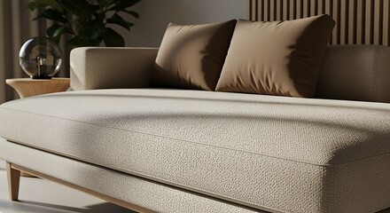 Modern Beige Fabric Sofa with Cushions in Stylish Living Room