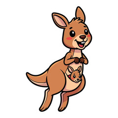 Cute cartoon kangaroo and joey illustration for children's designs and australian themed projects vector